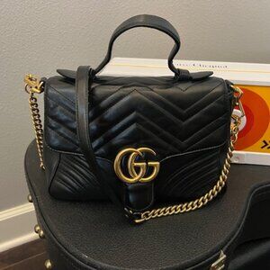 Gucci GG Marmont Black Top Handle Bag Gold Hardware